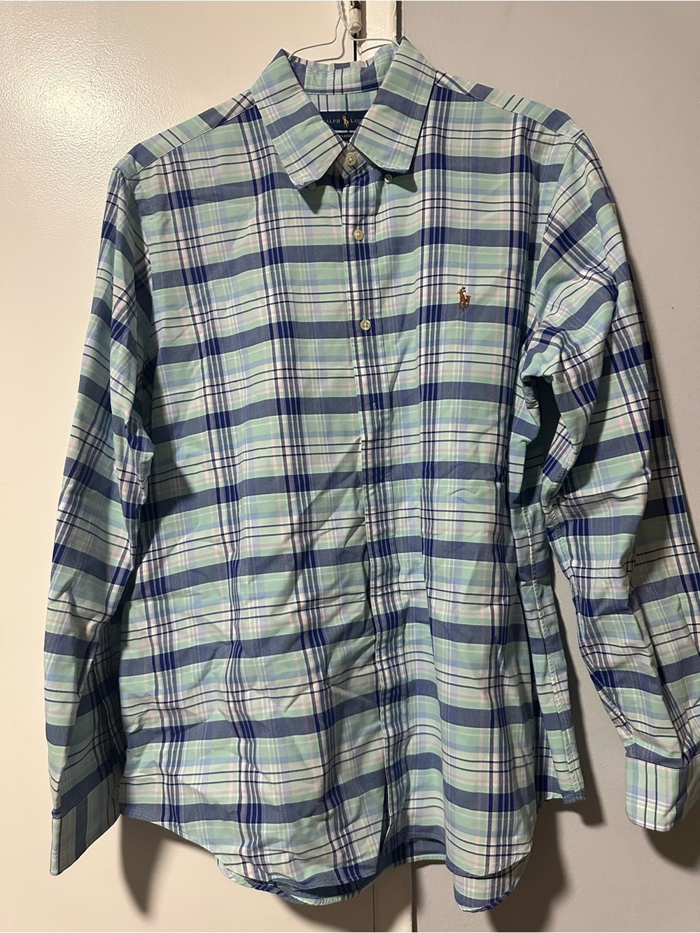 Ralph Lauren Light Blue & Mint Plaid Button-Down Shirt Sz. XL